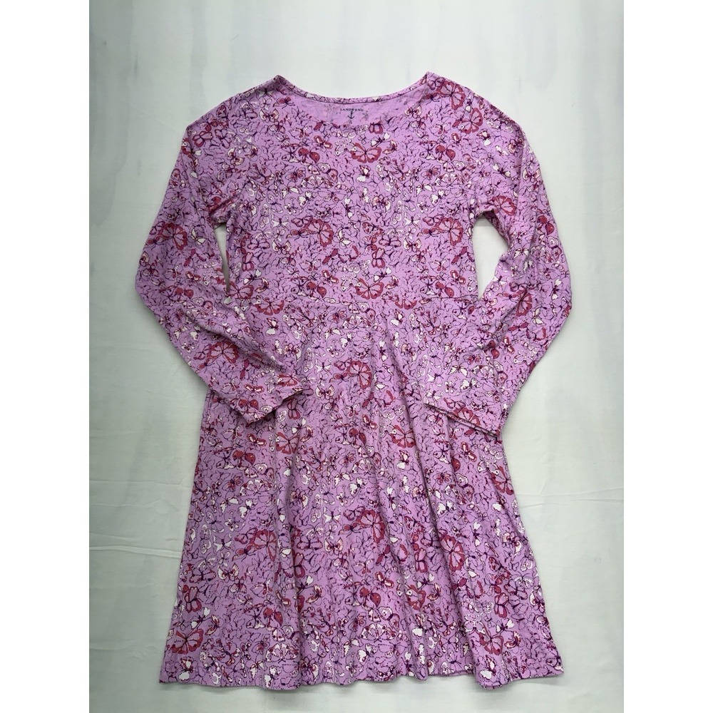 Lands End Girls 100% Cotton Butterfly Print Long Sleeve Dress Size L 14